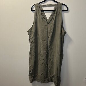 💛Banana Republic Women’s Olive Green Satin Sleeveless Pocket Dress Sz XXL